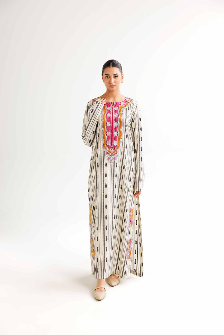 Pink Jacquard Embroidered Winter Dress