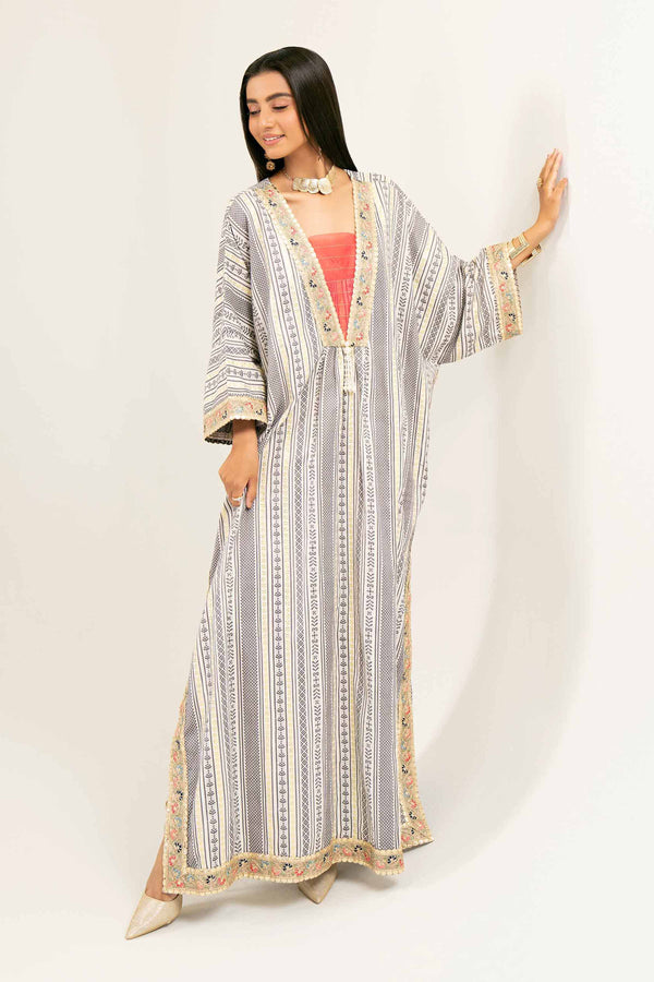 Basic Off White Jacquard Kaftan