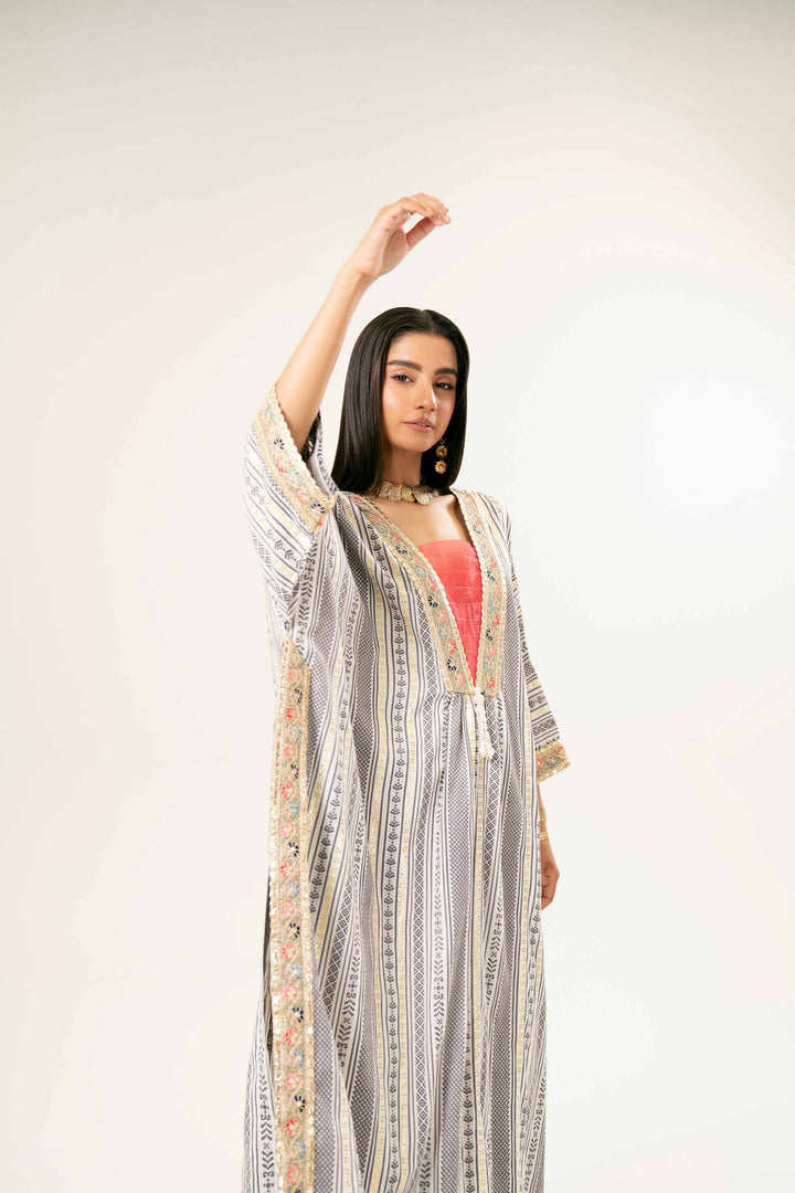 Basic Off White Jacquard Kaftan