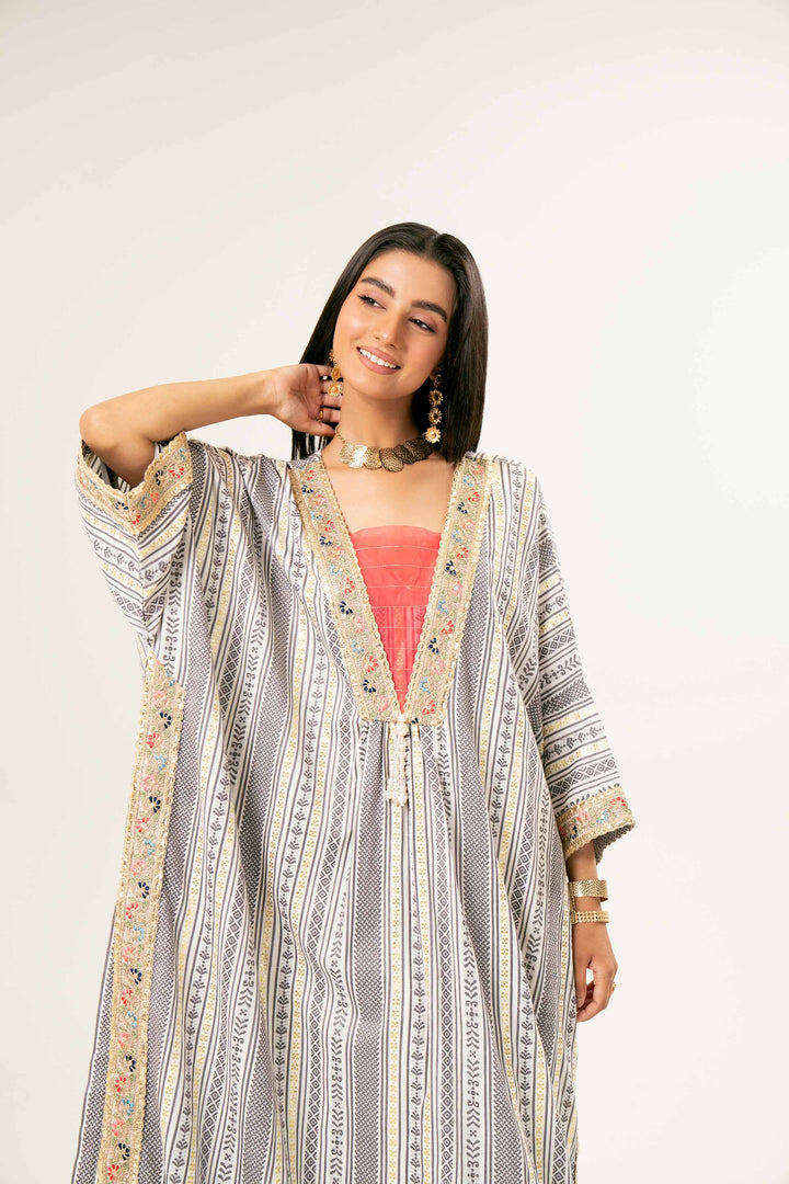 Basic Off White Jacquard Kaftan