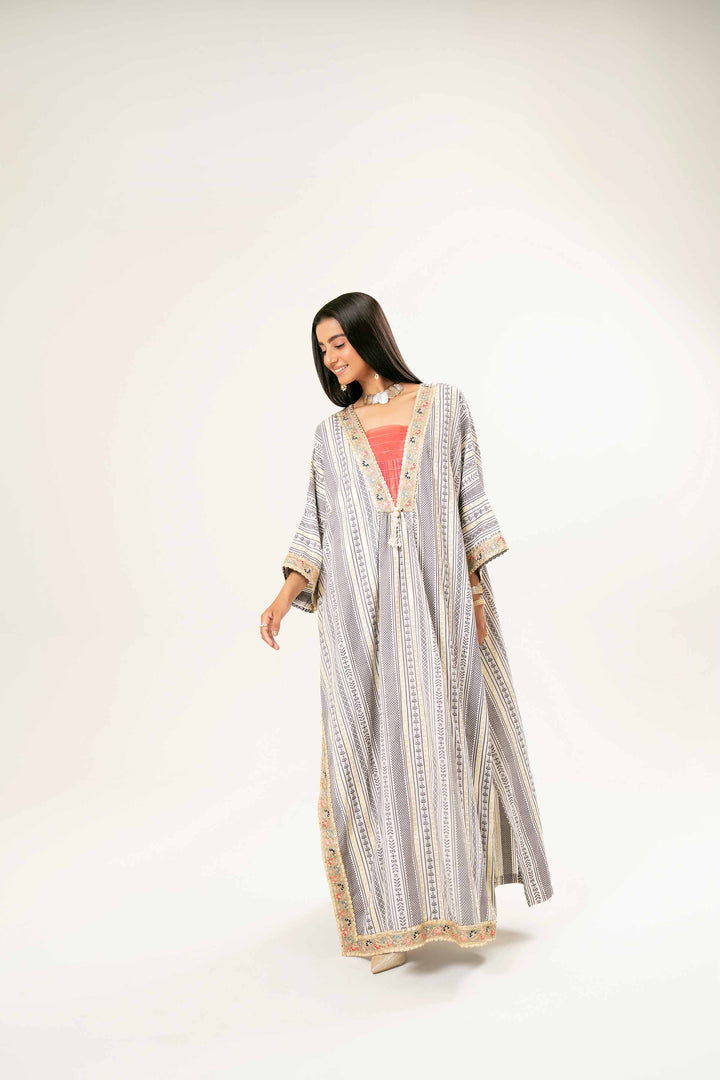 Basic Off White Jacquard Kaftan