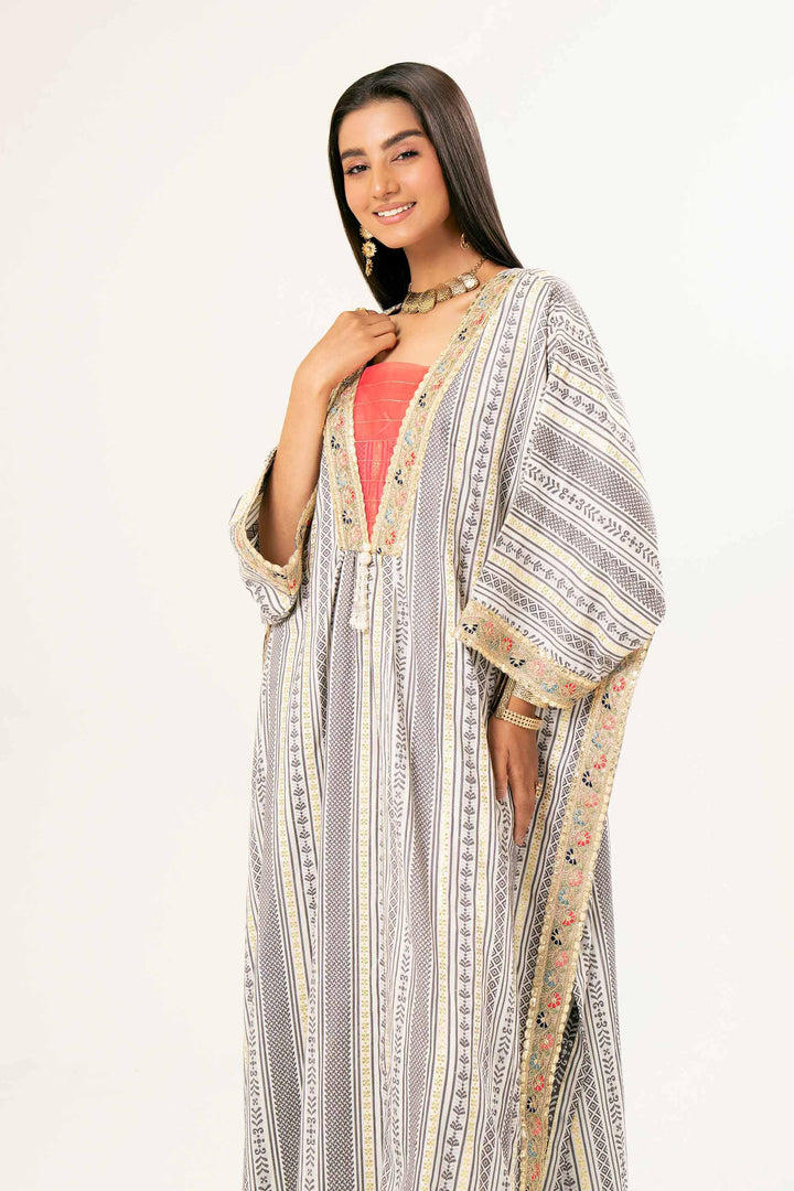 Basic Off White Jacquard Kaftan