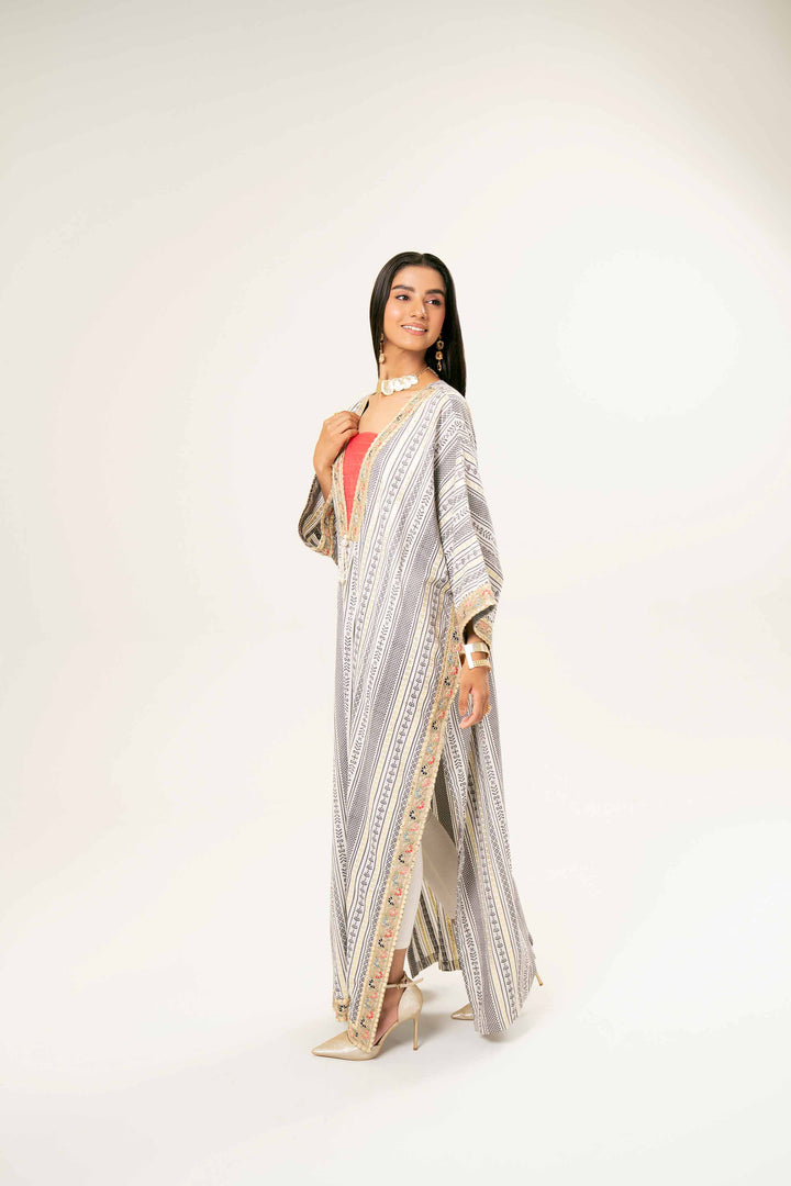 Basic Off White Jacquard Kaftan