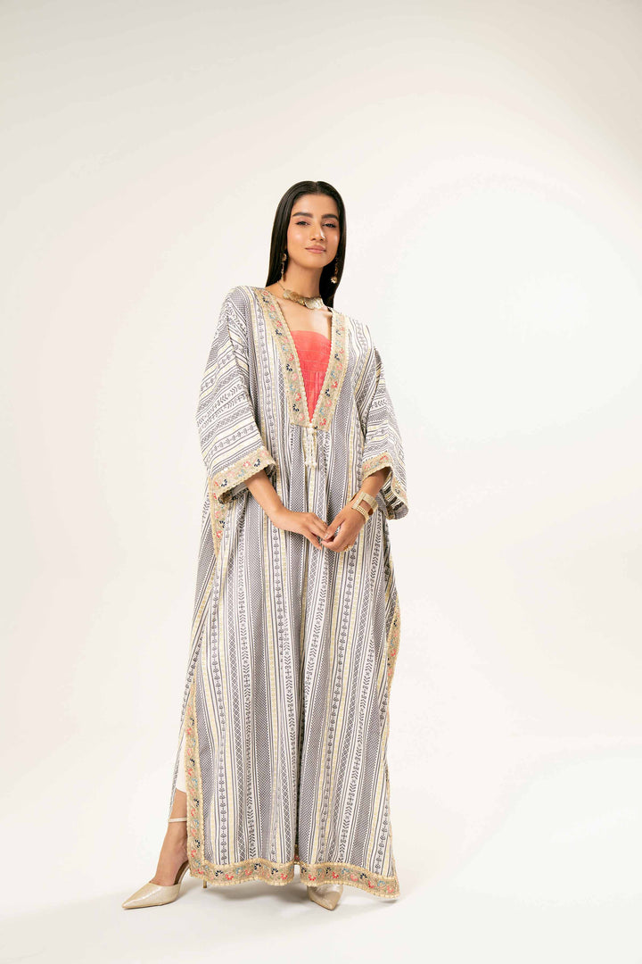 Basic Off White Jacquard Kaftan