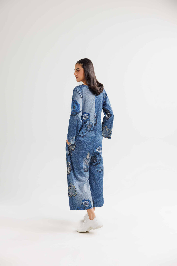 Blue Printed Satin Jumpsuit