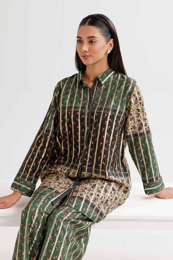 2 Piece Printed Green Winter Monar Gold Suit