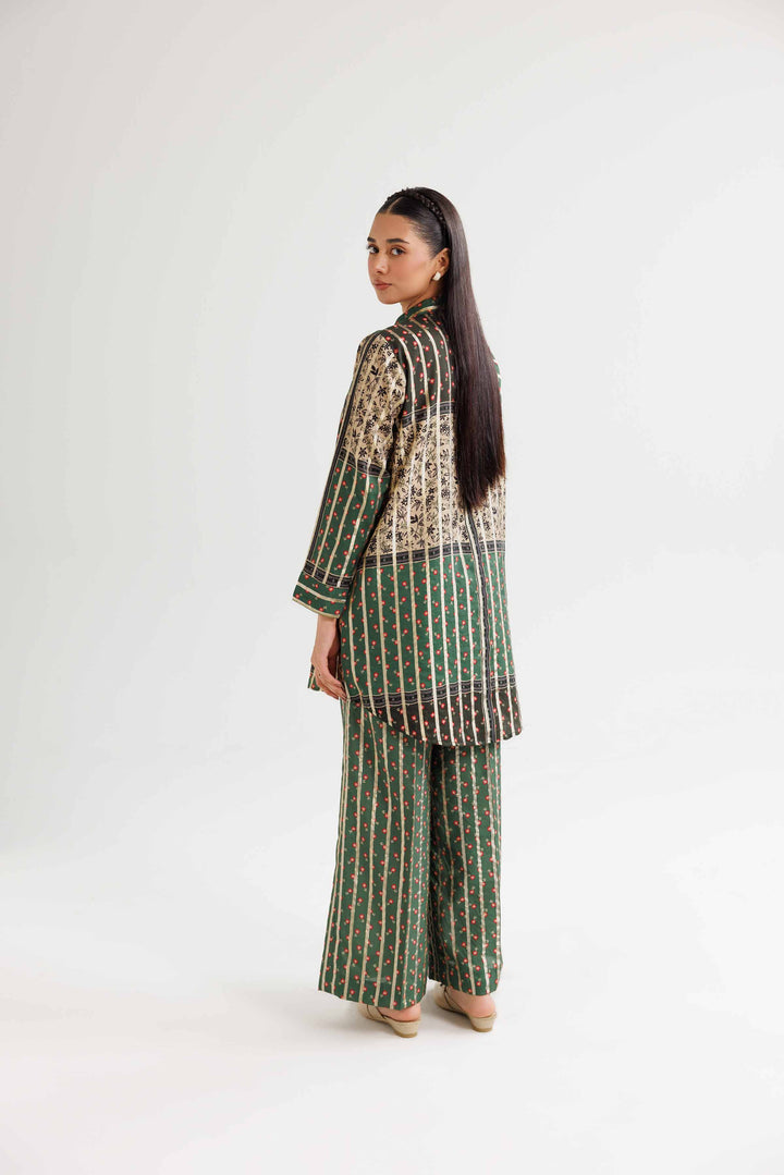 2 Piece Printed Green Winter Monar Gold Suit