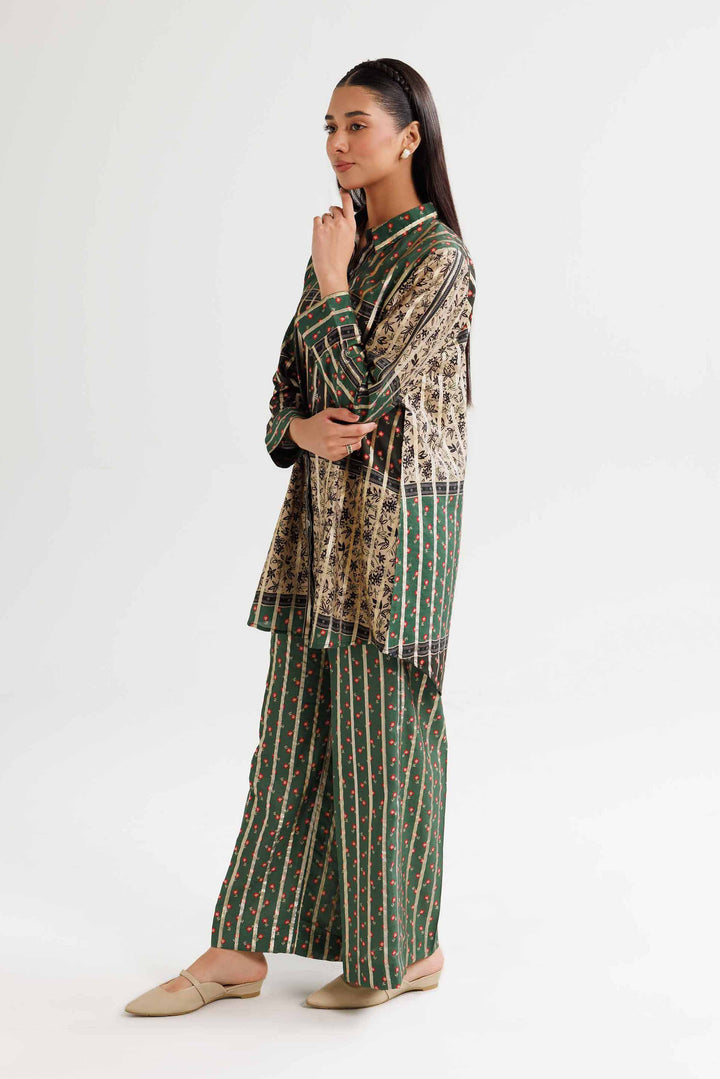 2 Piece Printed Green Winter Monar Gold Suit