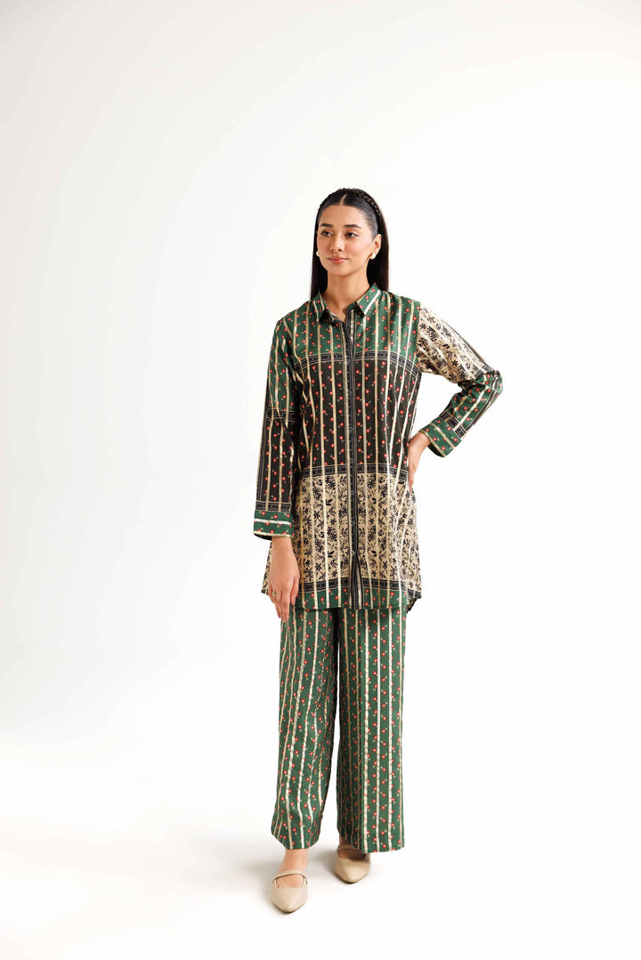 2 Piece Printed Green Winter Monar Gold Suit