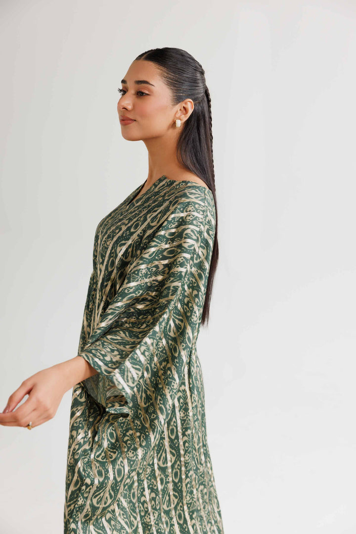 Monar Gold Green Printed Winter Kaftan