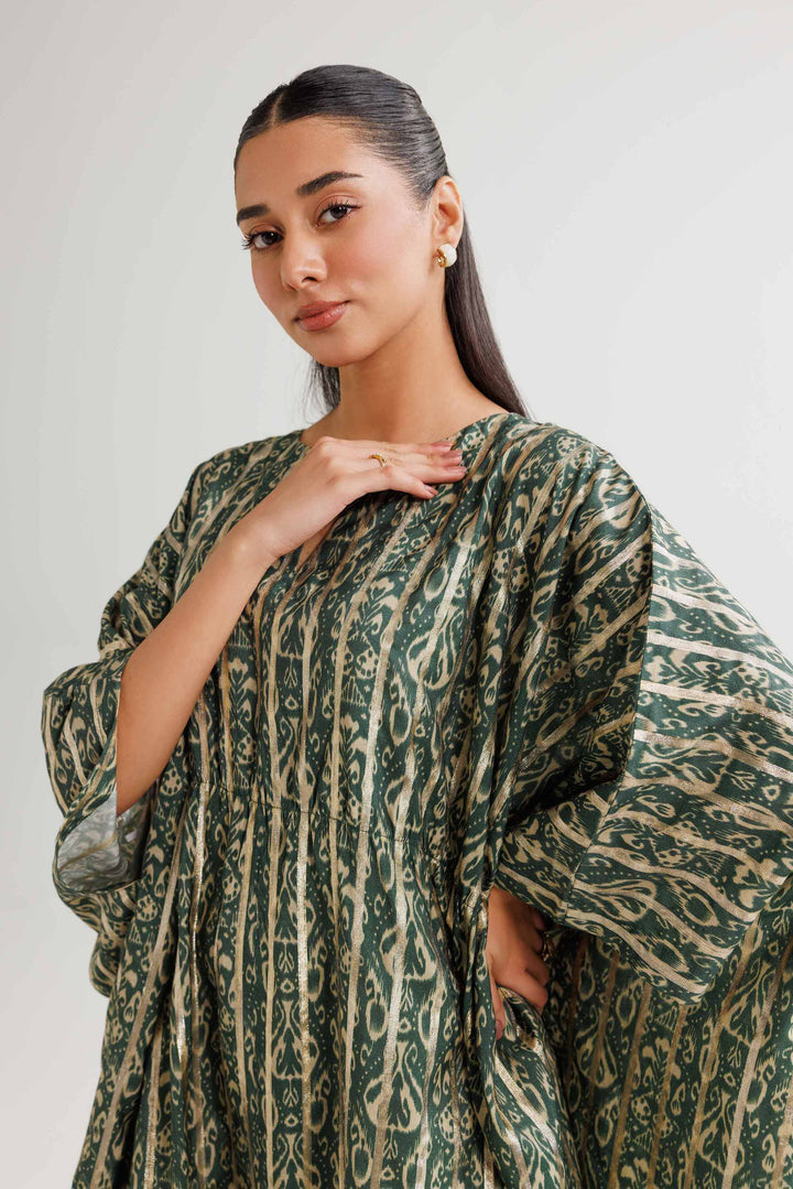 Monar Gold Green Printed Winter Kaftan