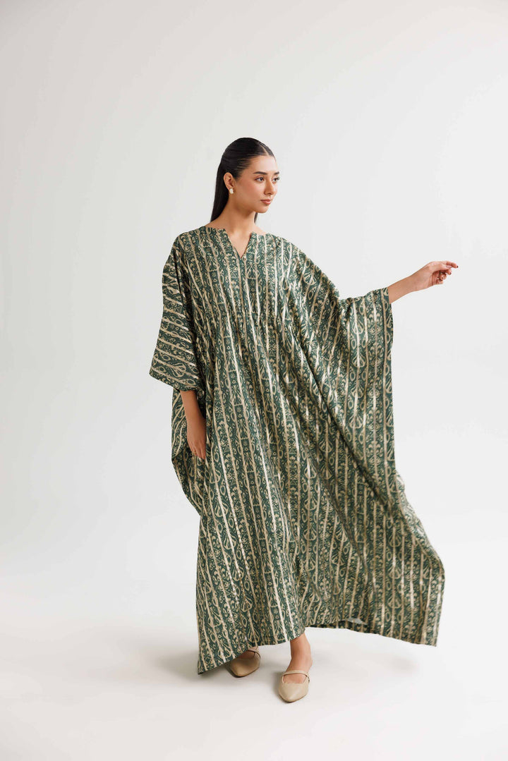 Monar Gold Green Printed Winter Kaftan