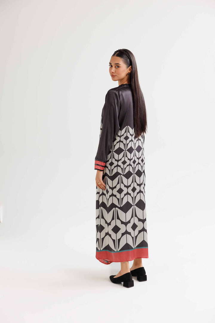 Black Silk Printed Winter Dress