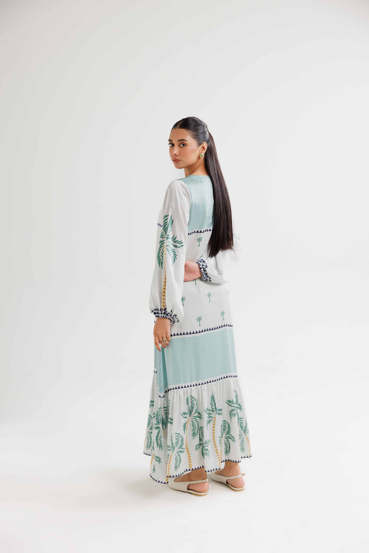 Off White Silk Printed Winter Dress