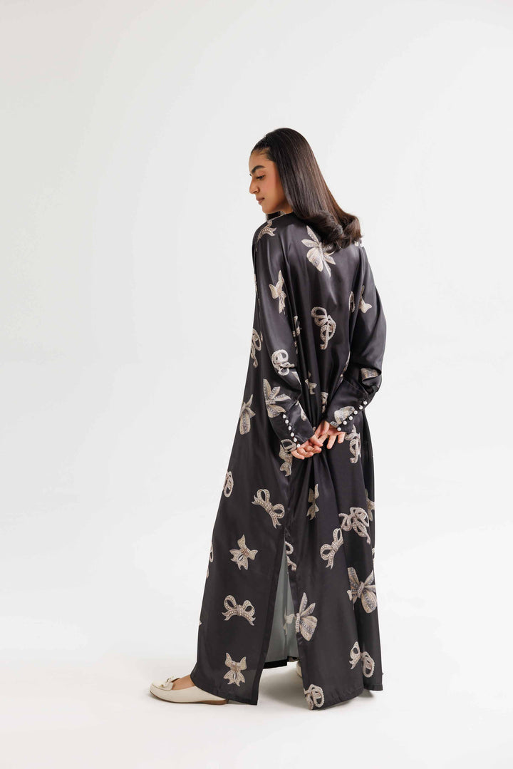 Black Silk Printed Winter Dress