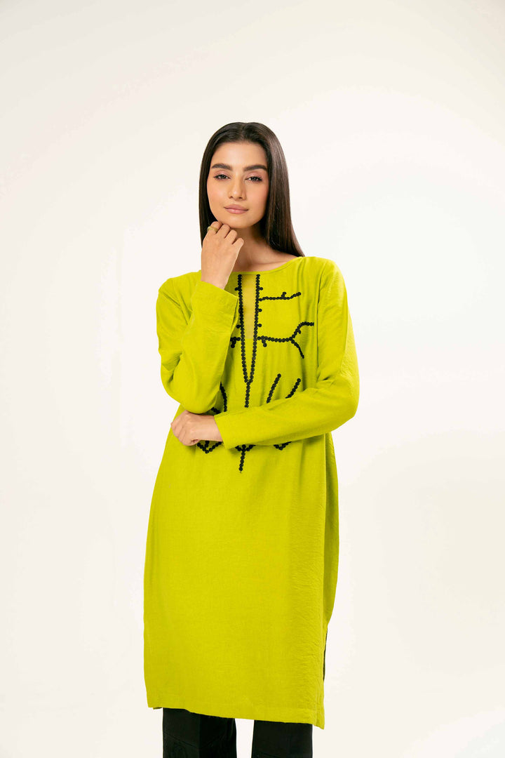 Embroidered Green yarn Dyed Dress