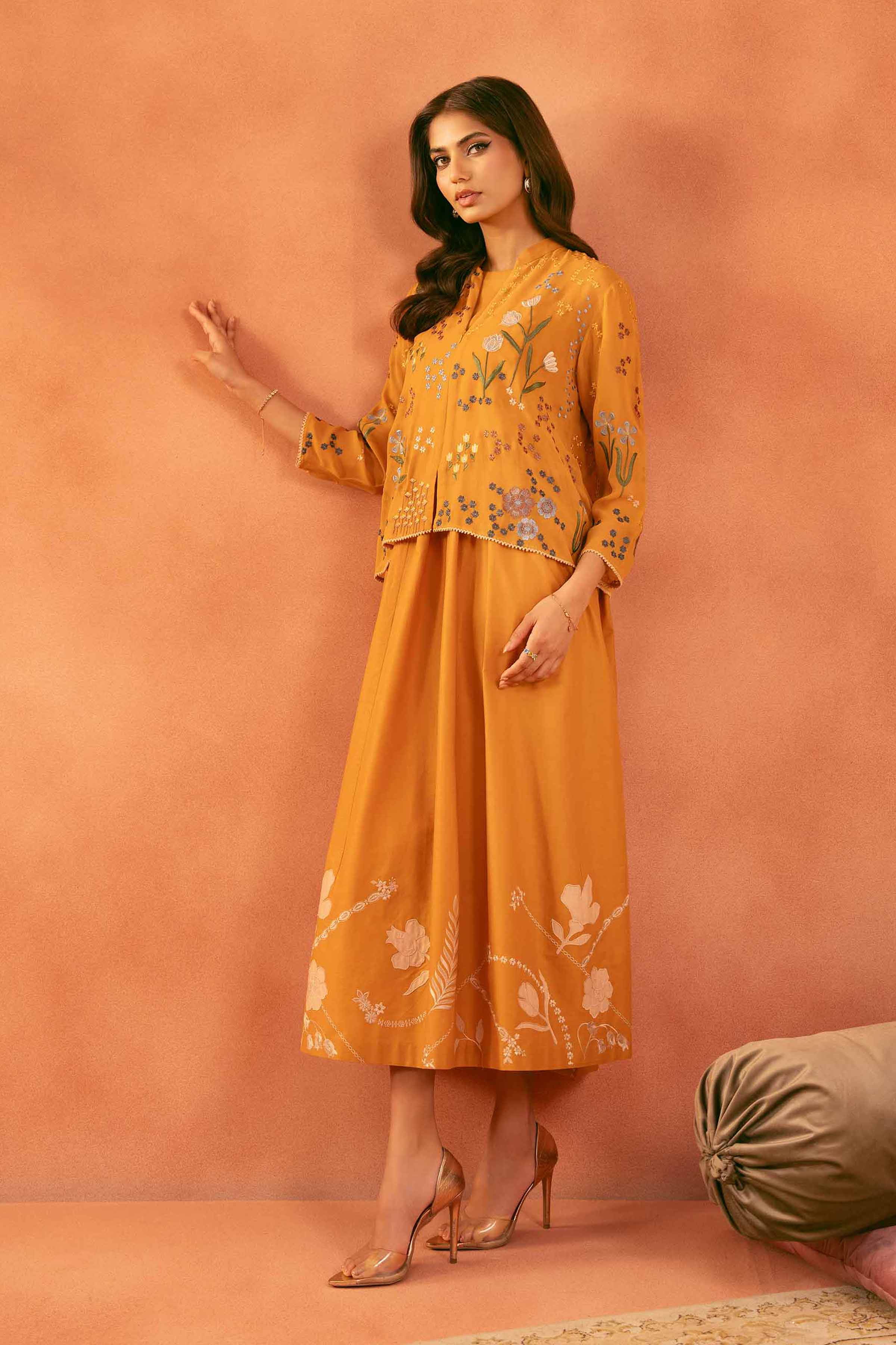2 piece embroidered dress Drop Shoulder Tassel Tie Flower Embroidery Velvet Dress – bee + me boutique main image 0