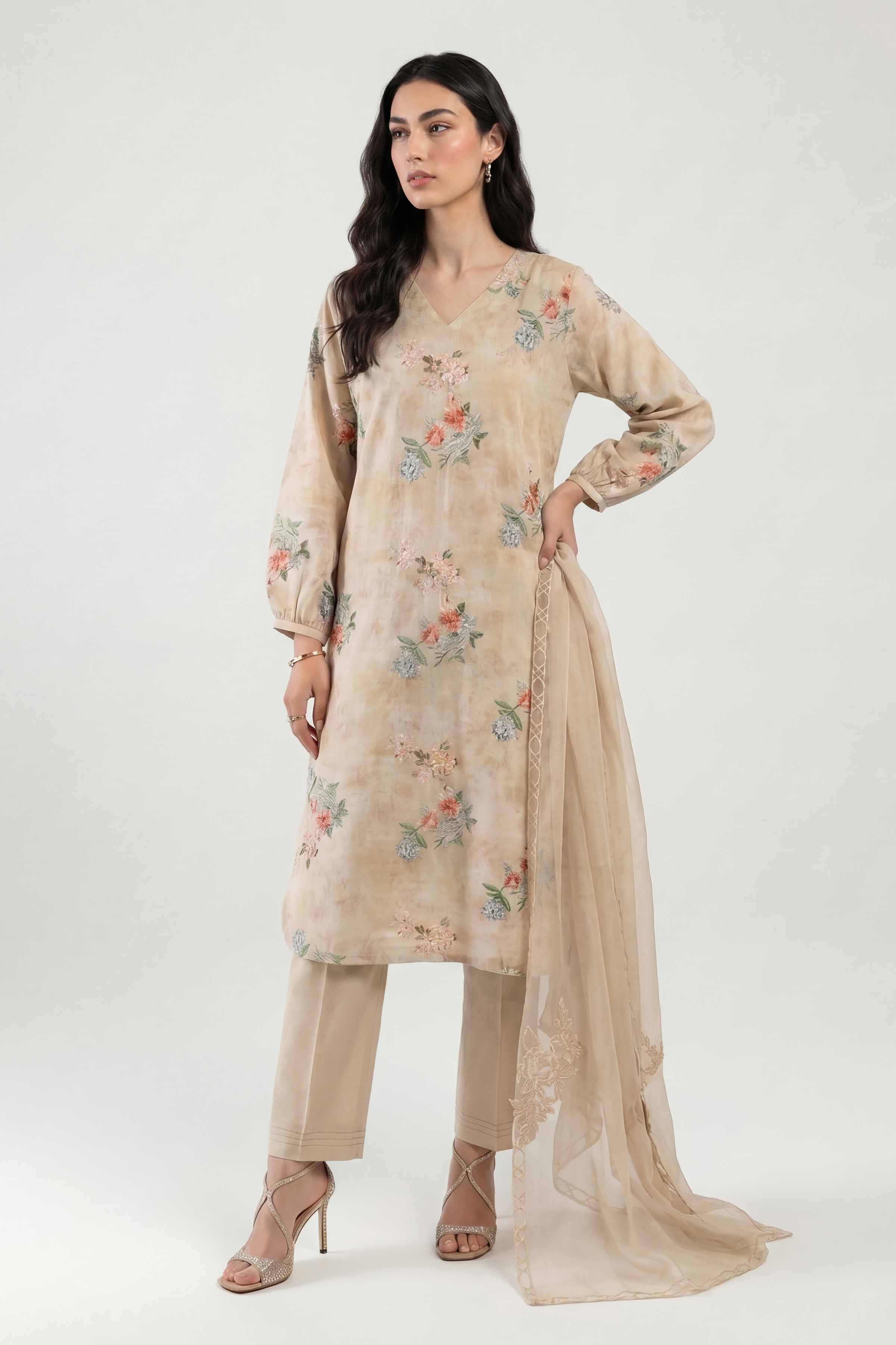 3 Piece - Printed Embroidered Suit - KFE26-106