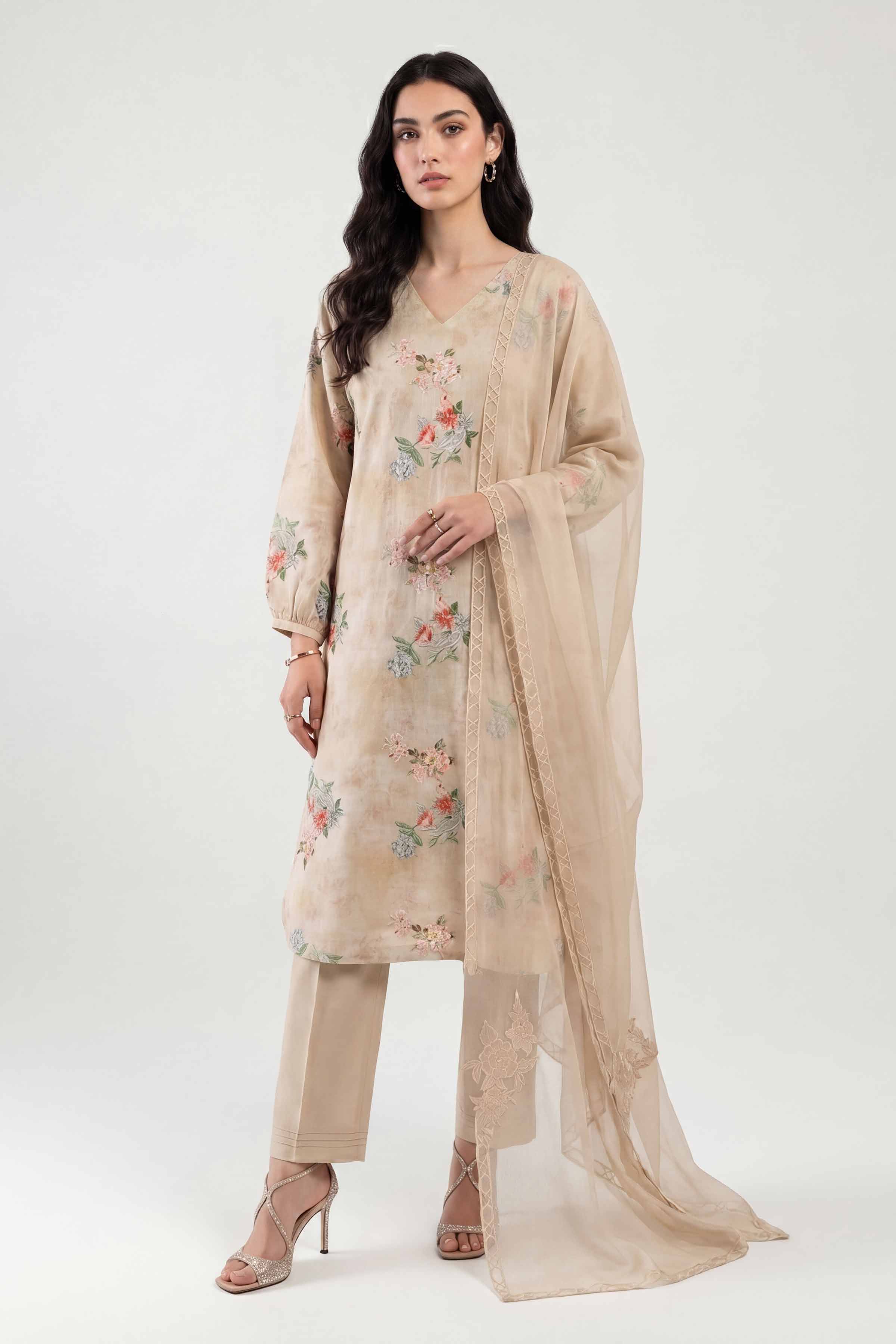 3 Piece - Printed Embroidered Suit - KFE26-106