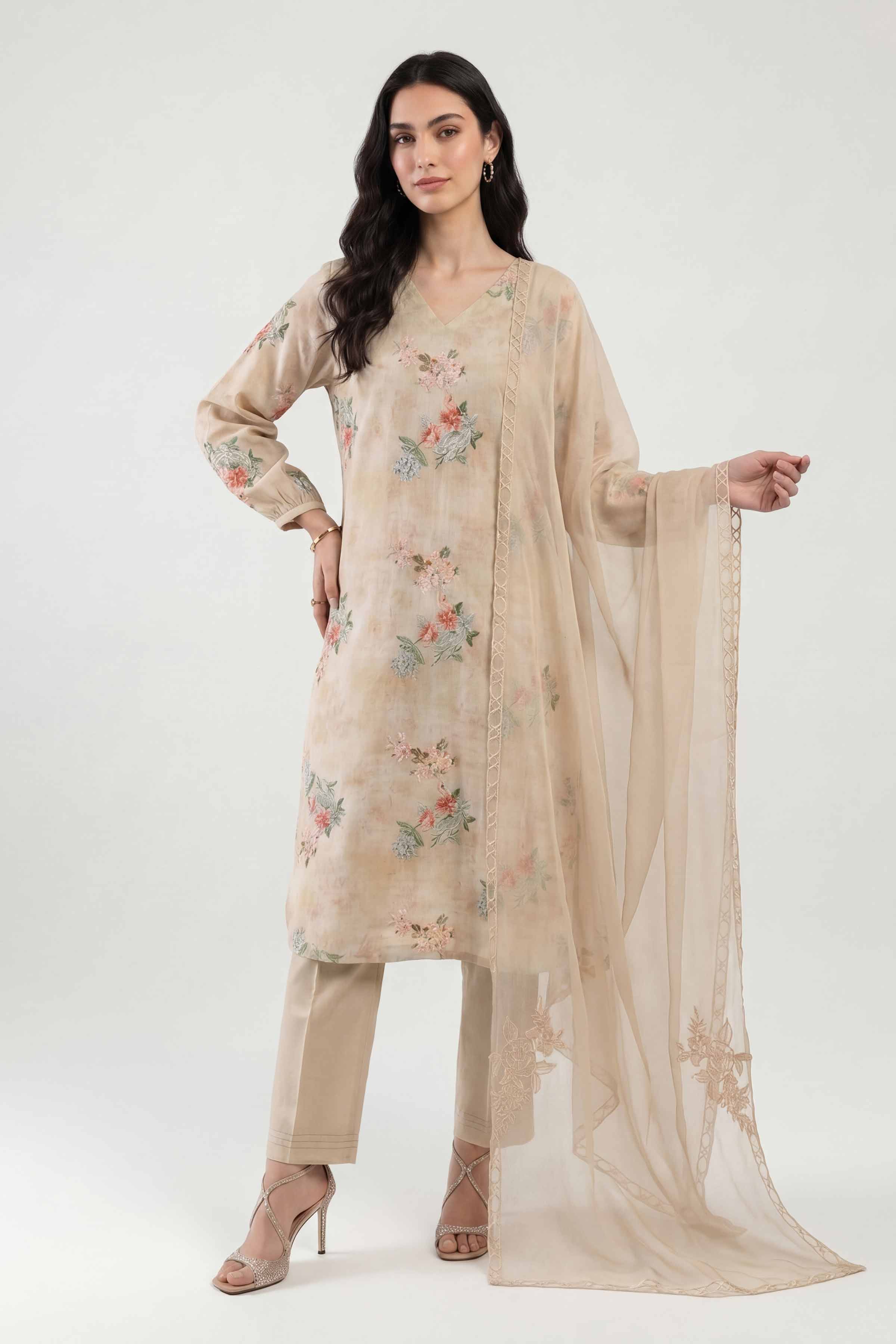 3 Piece - Printed Embroidered Suit - KFE26-106