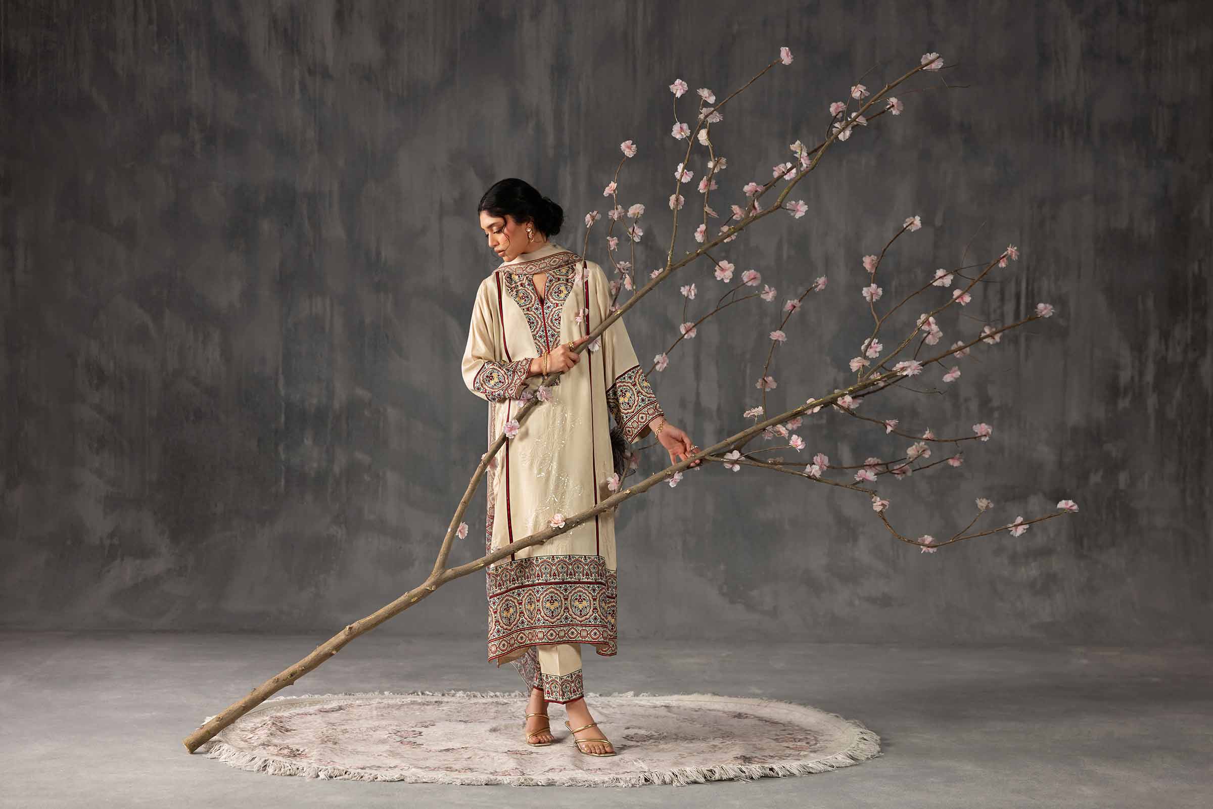 3 Piece - Printed Embroidered Suit - KFE26-109