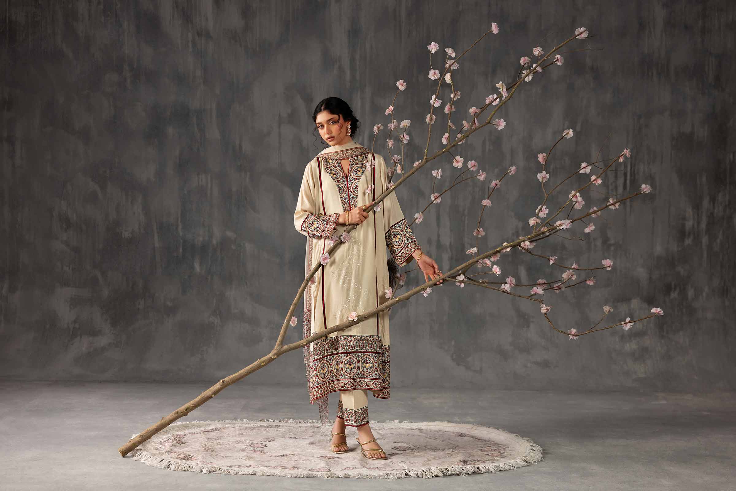 3 Piece - Printed Embroidered Suit - KFE26-109