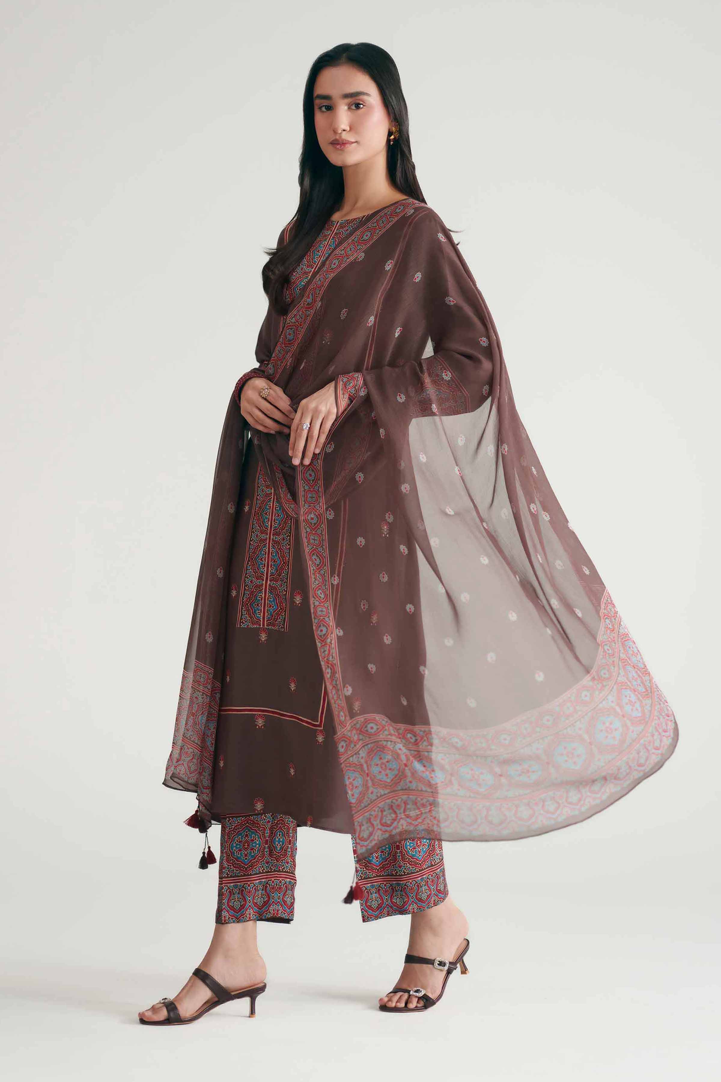 3 Piece - Printed Embroidered Suit - KFE26-110