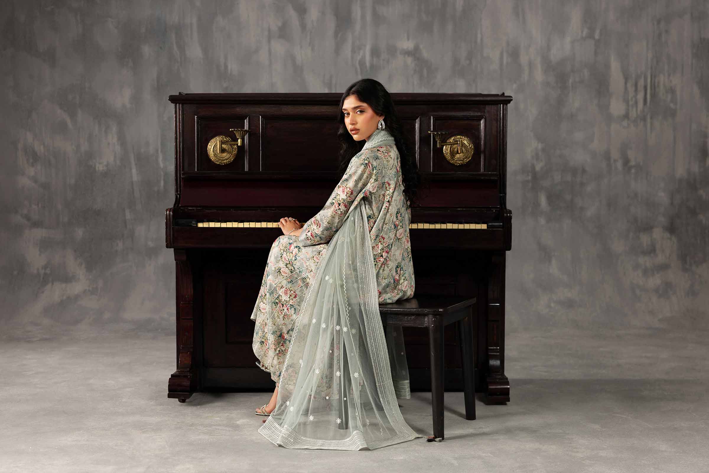 3 Piece - Printed Embroidered Suit - KFE26-130