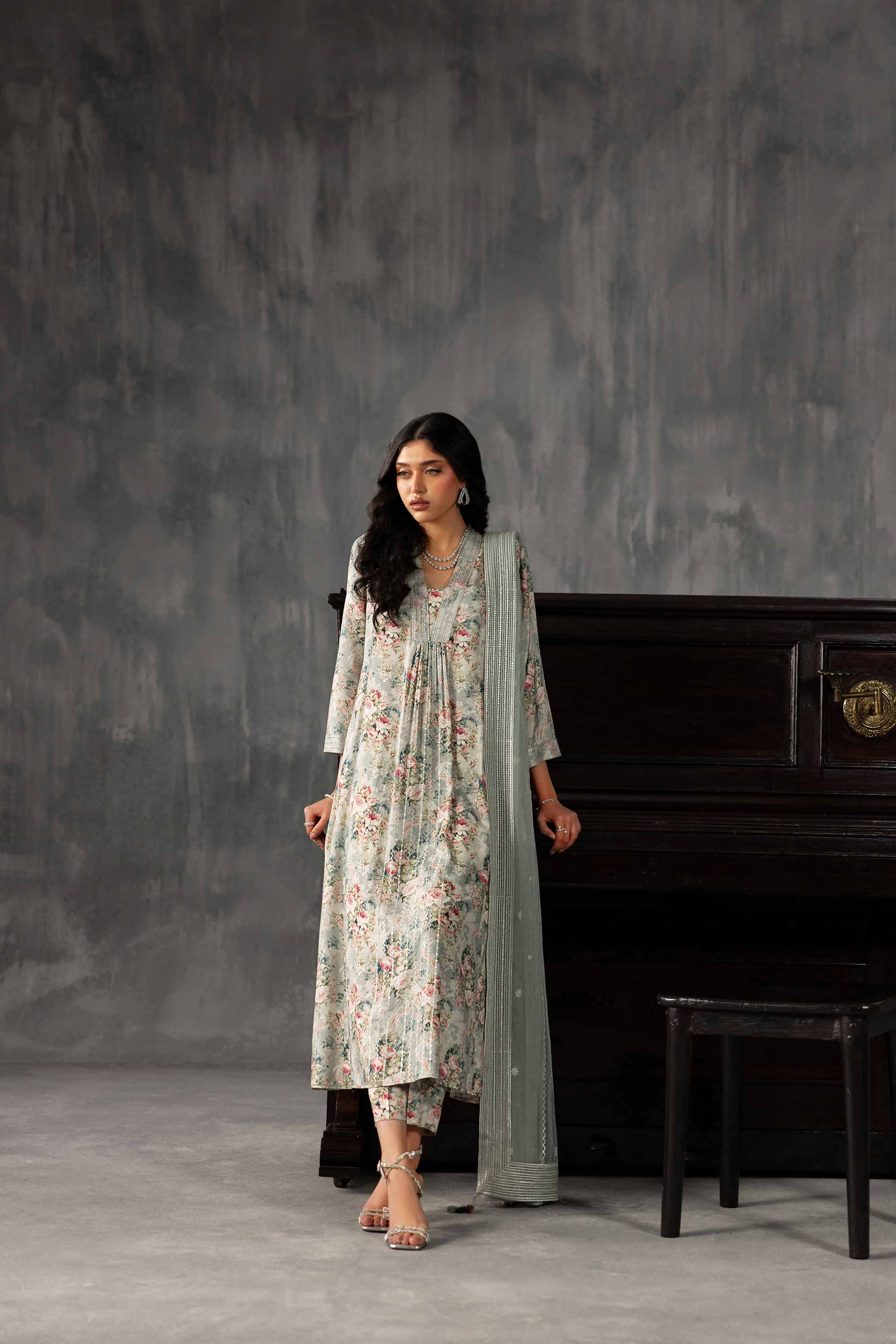 3 Piece - Printed Embroidered Suit - KFE26-130