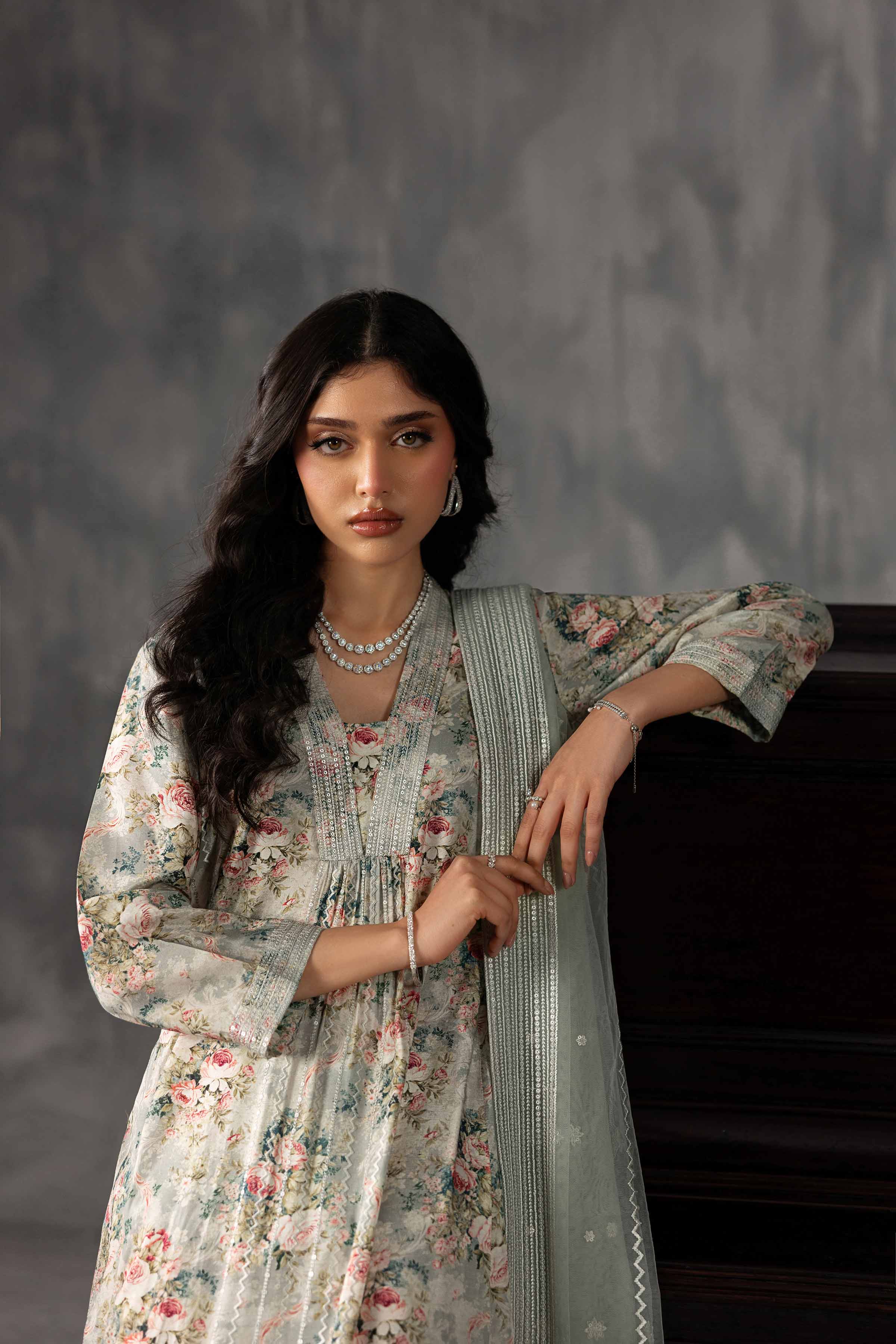 3 Piece - Printed Embroidered Suit - KFE26-130