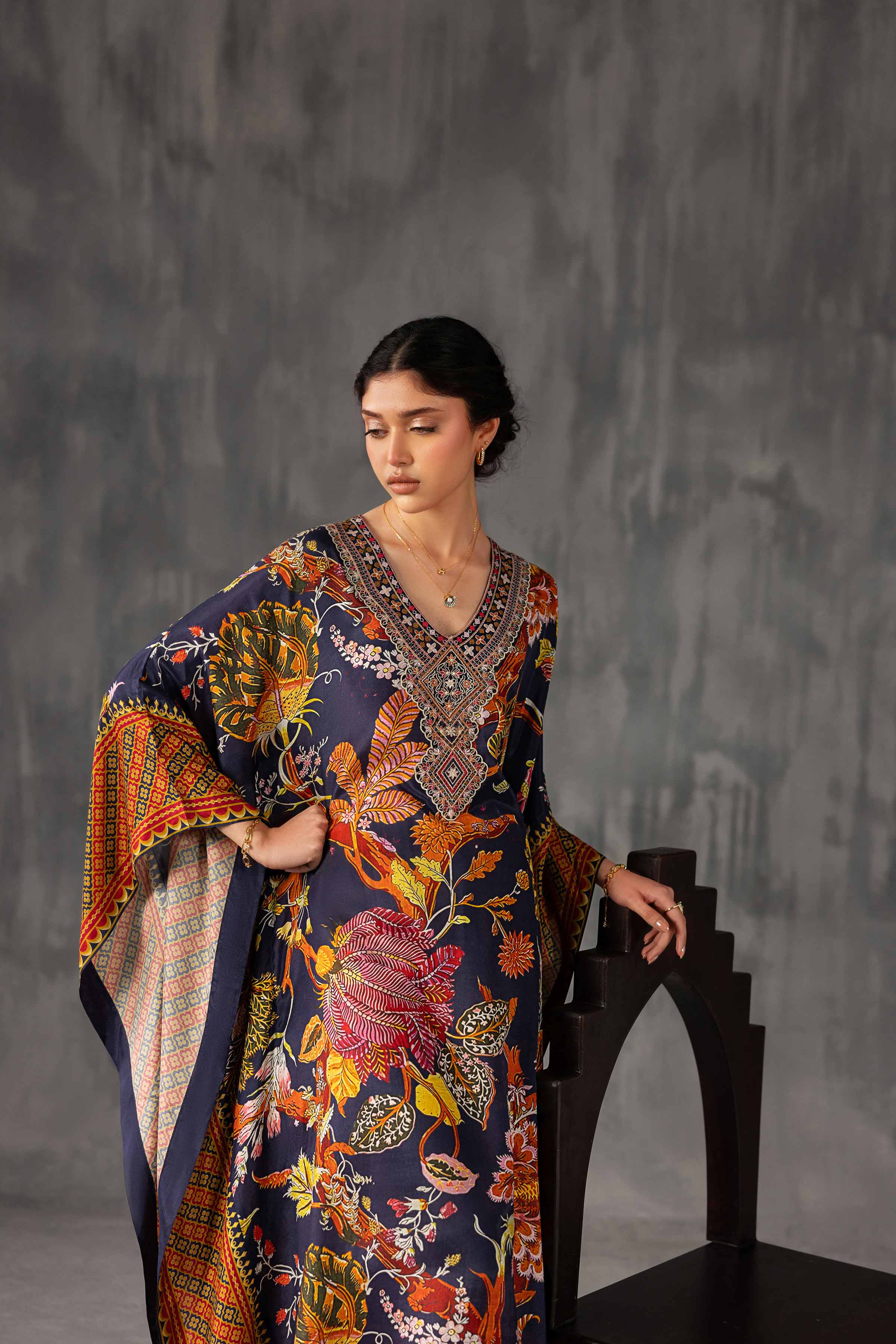 Printed Embroidered Kaftan - KFE26-134