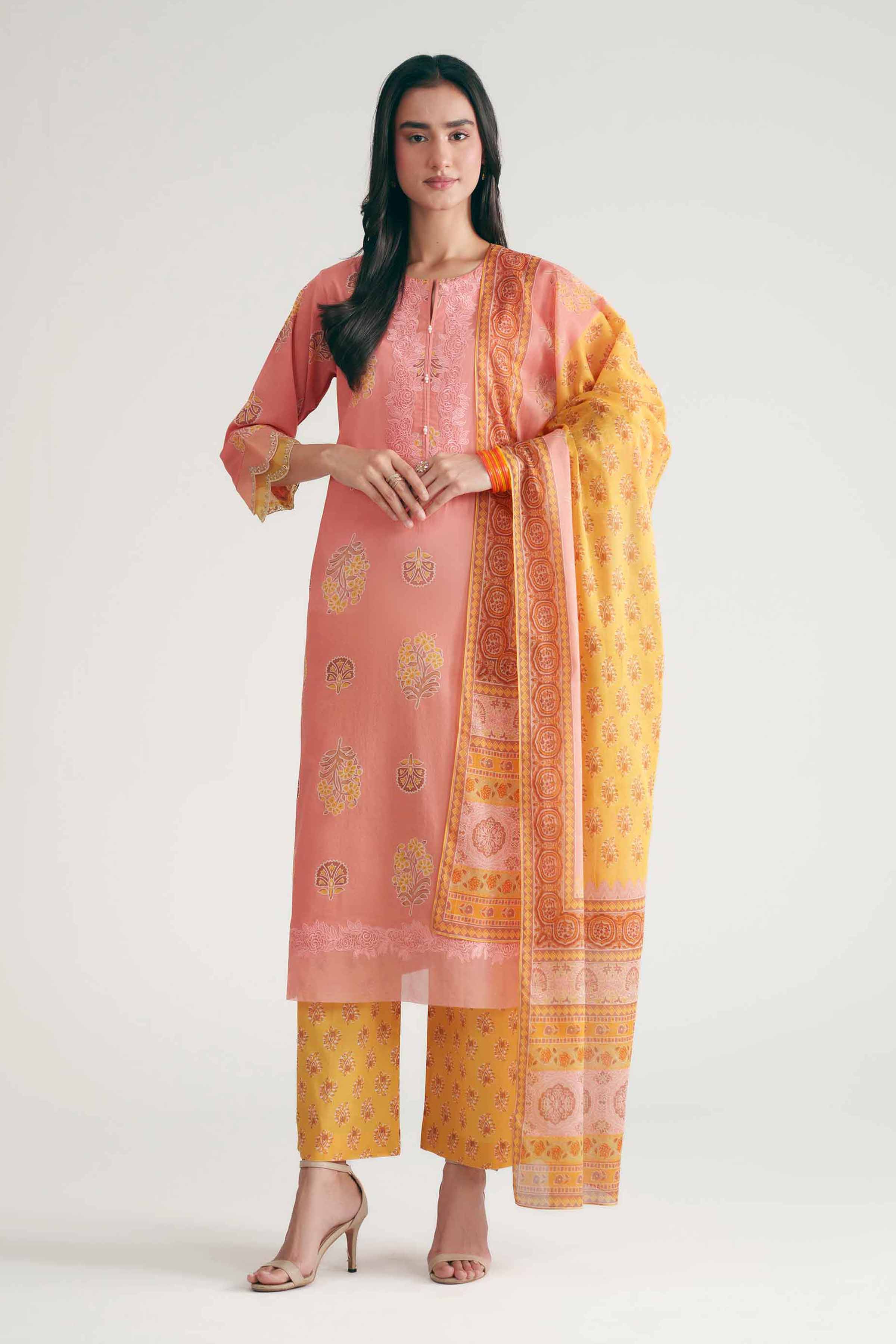 3 Piece - Printed Embroidered Suit - KFE26-178