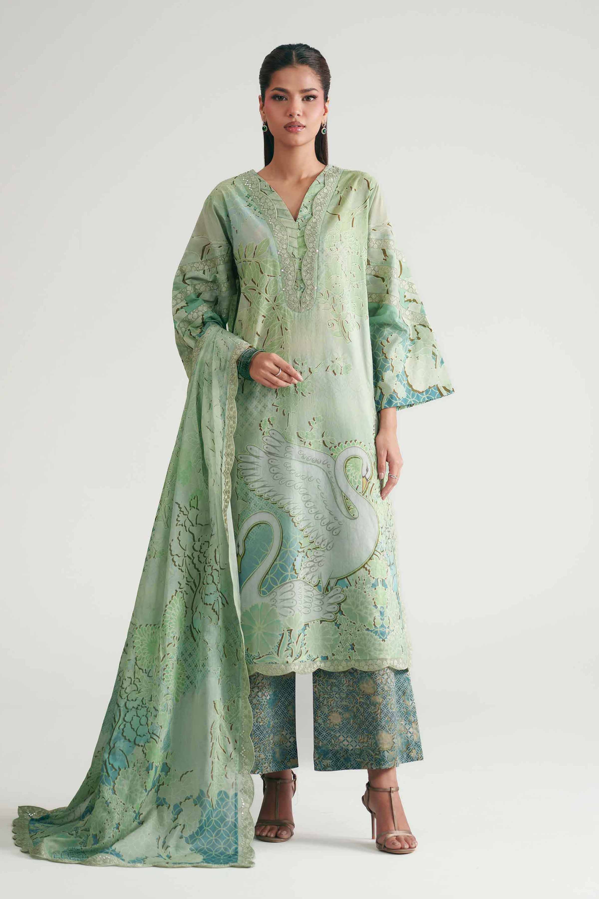 3 Piece - Printed Embroidered Suit - KFE26-179