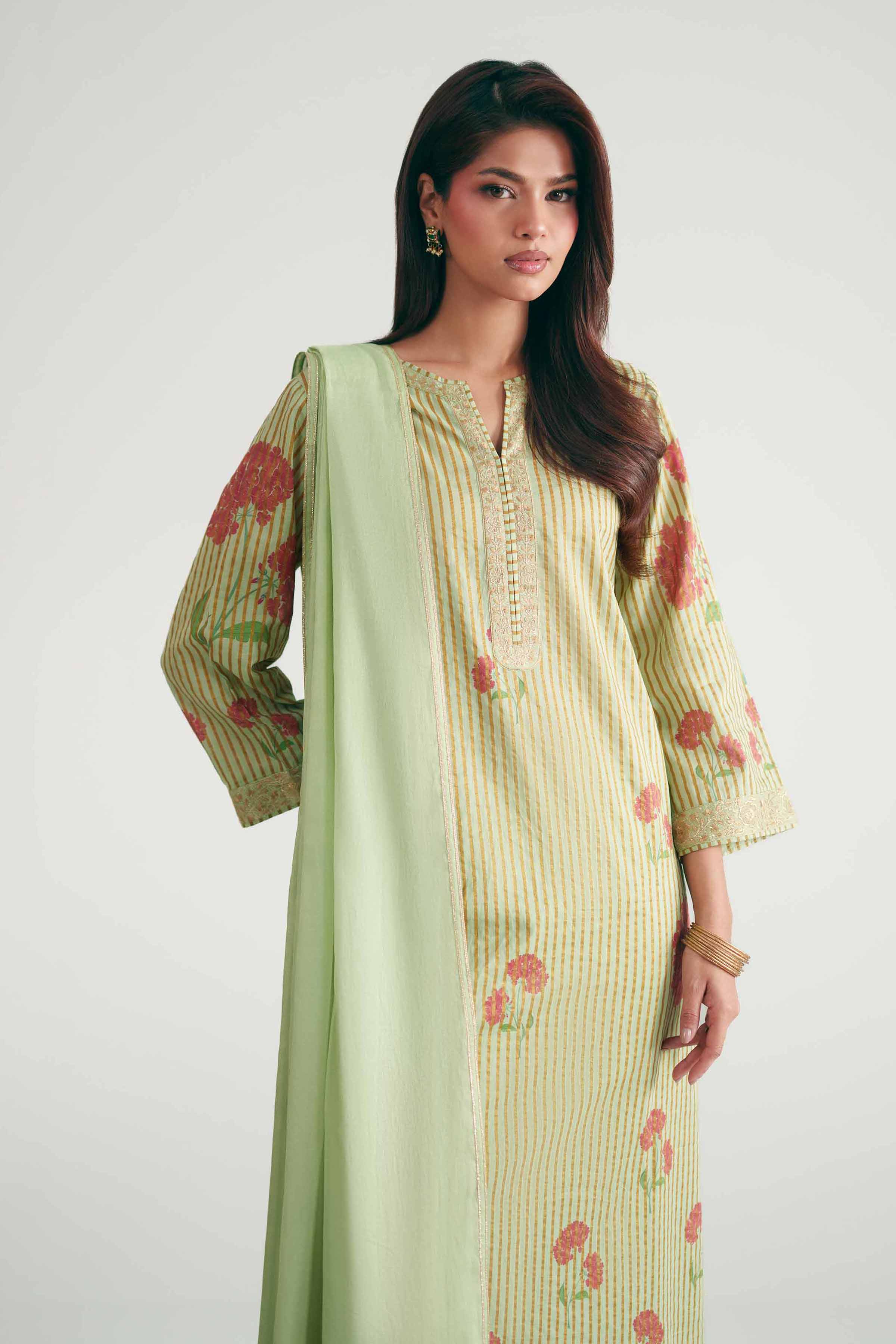 3 Piece - Printed Embroidered Suit - KFE26-204