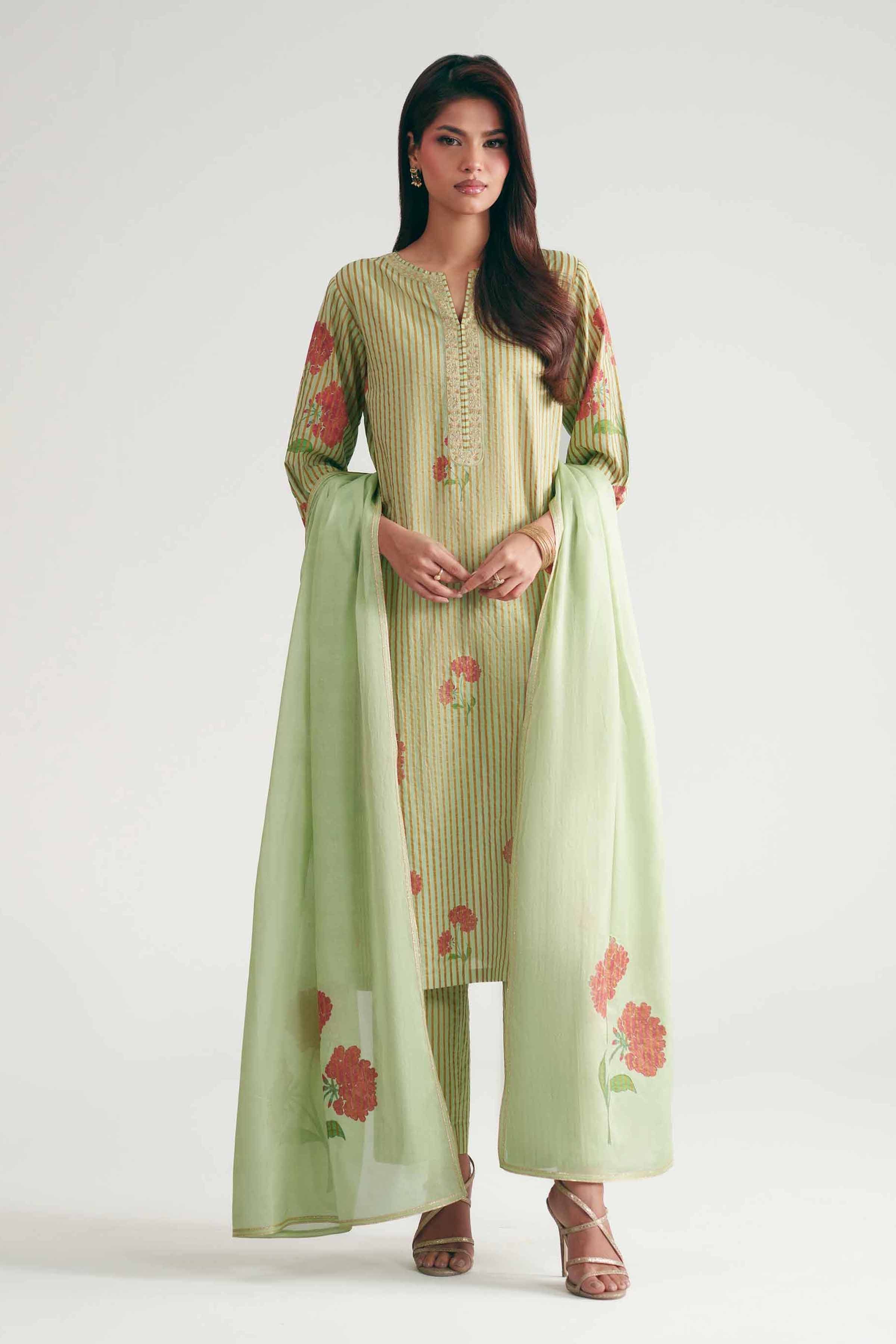 3 Piece - Printed Embroidered Suit - KFE26-204