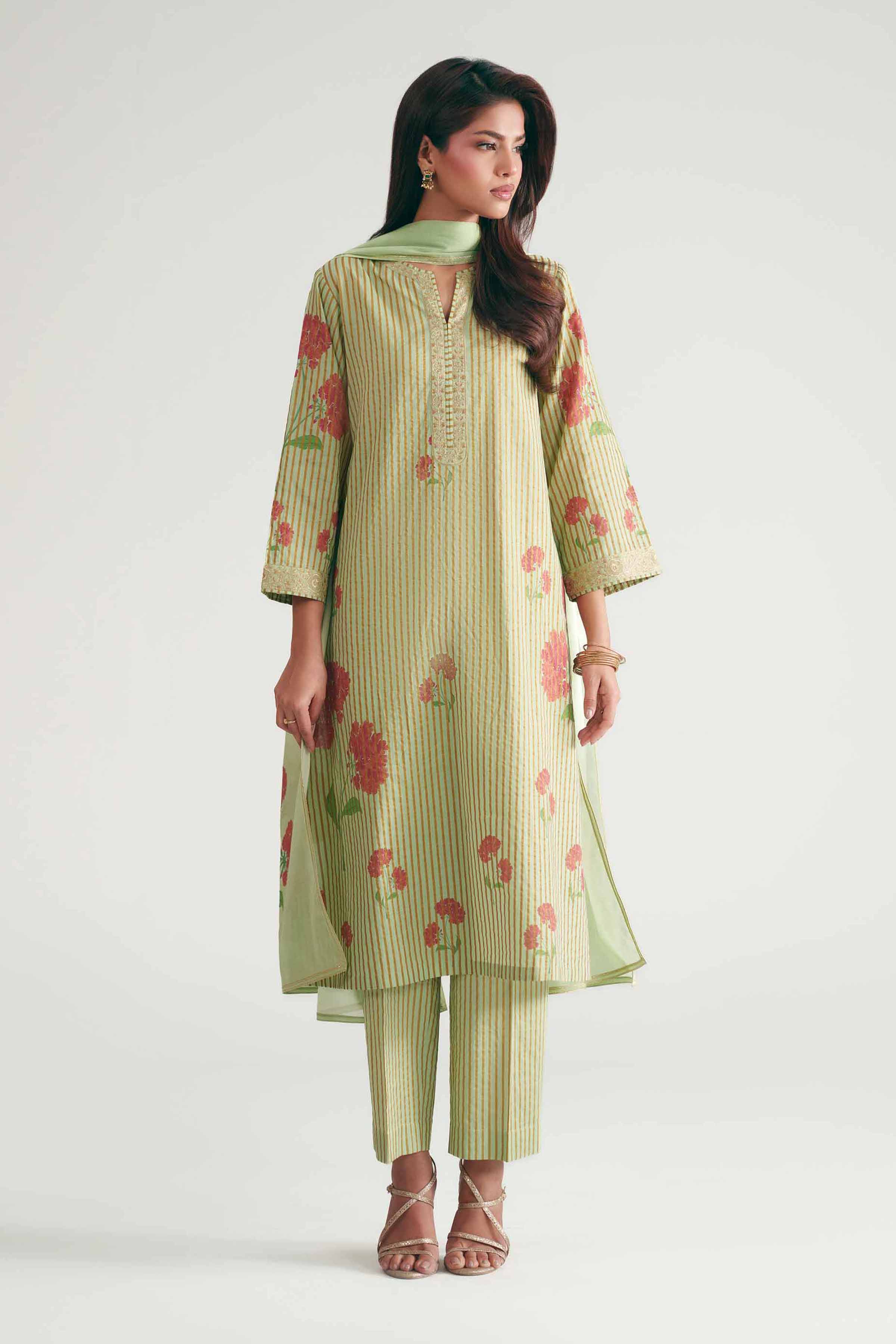 3 Piece - Printed Embroidered Suit - KFE26-204