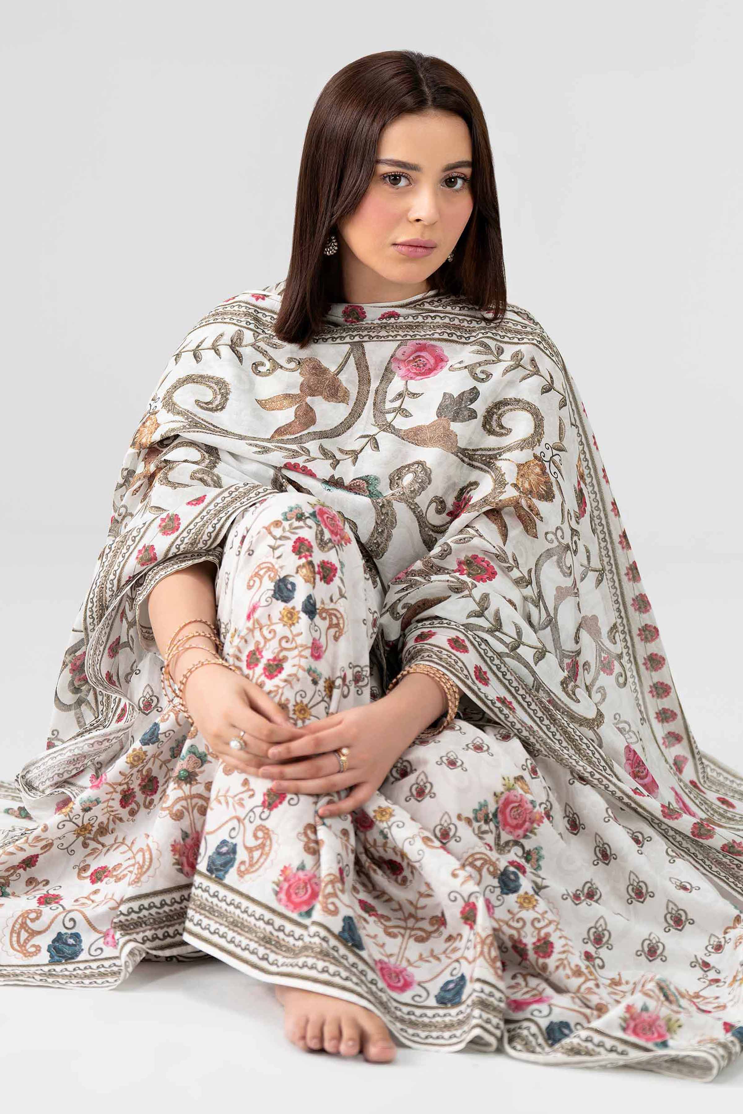 3 Piece - Printed Embroidered Suit - KFS26-48