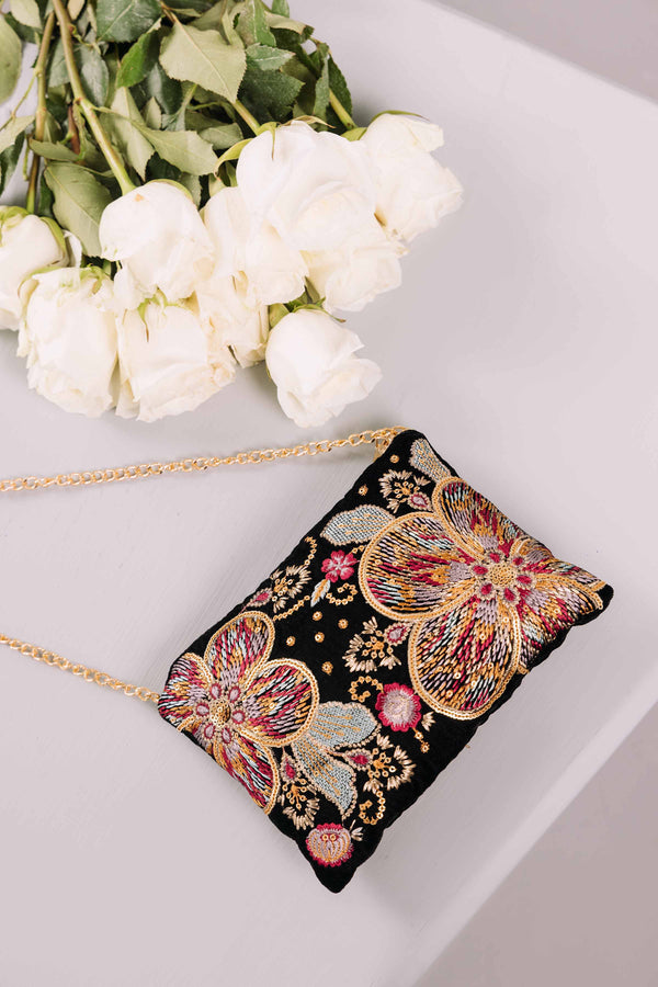 Black Embroidered Luxury Pouch