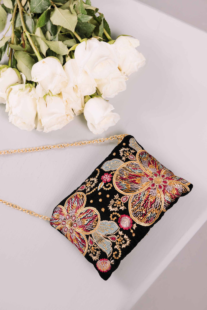 Black Embroidered Luxury Pouch