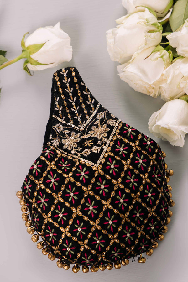 Black & Velvet Embroidered Luxury Pouch