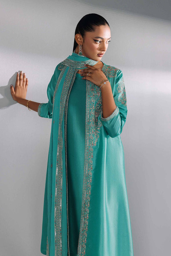 4 Piece Sea Green Bemberg & Polyester Embroidered Suit