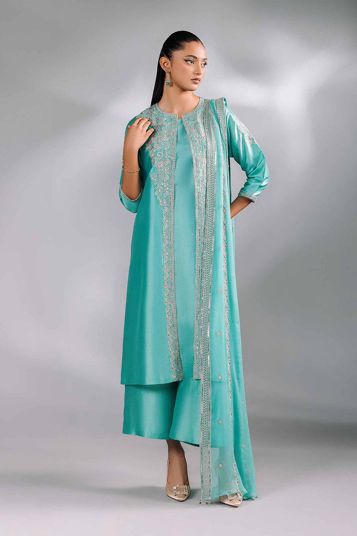 4 Piece Sea Green Bemberg & Polyester Embroidered Suit