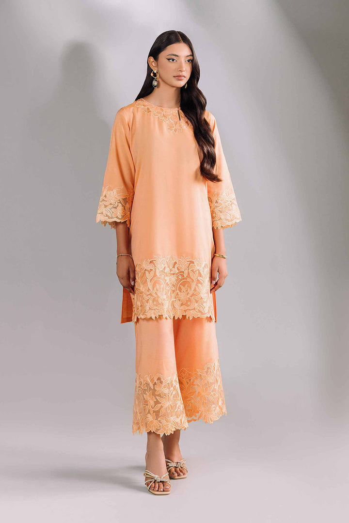 2 Piece Peach Embroidered Matka Silk Suit