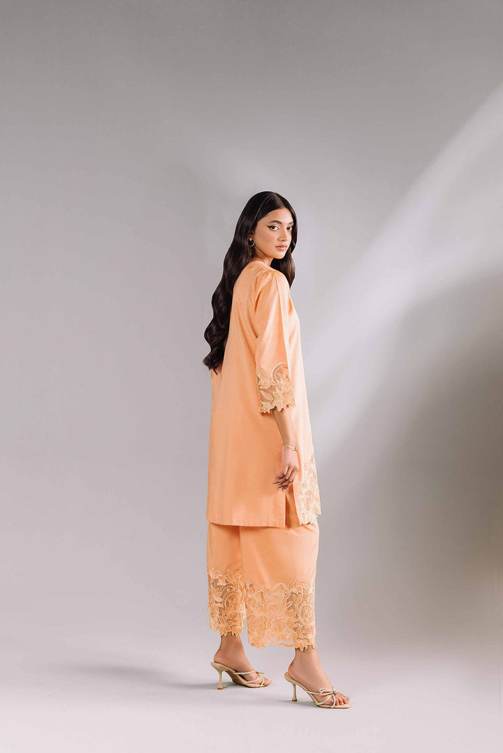 2 Piece Peach Embroidered Matka Silk Suit