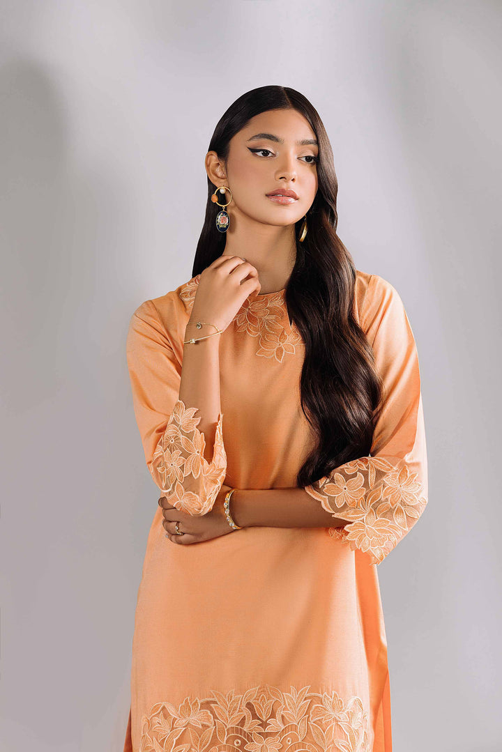 2 Piece Peach Embroidered Matka Silk Suit