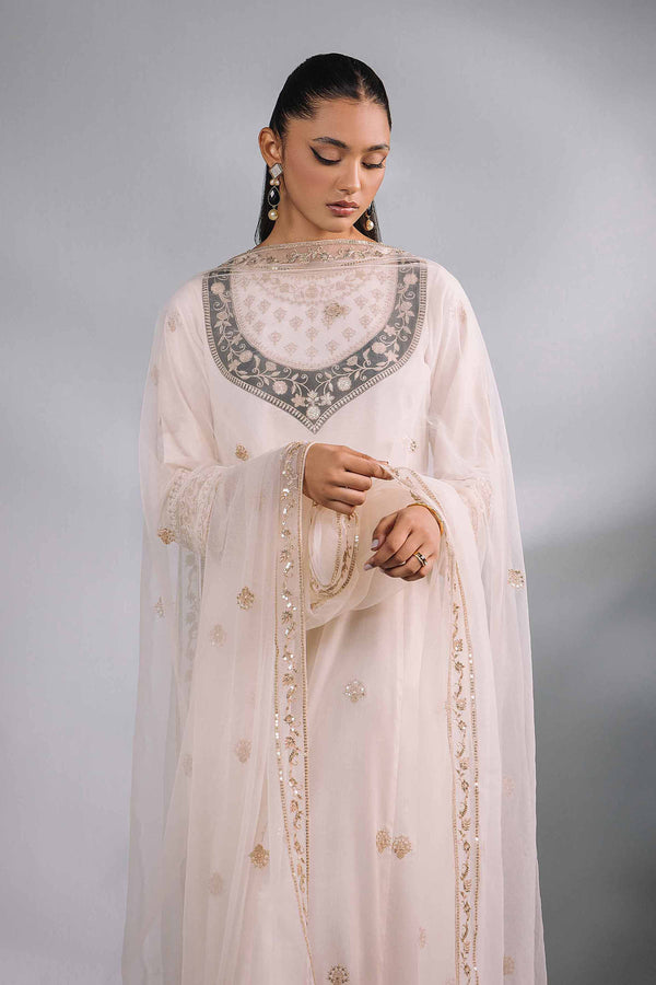 2 Piece Off & White Net & Silk Embroidered Suit