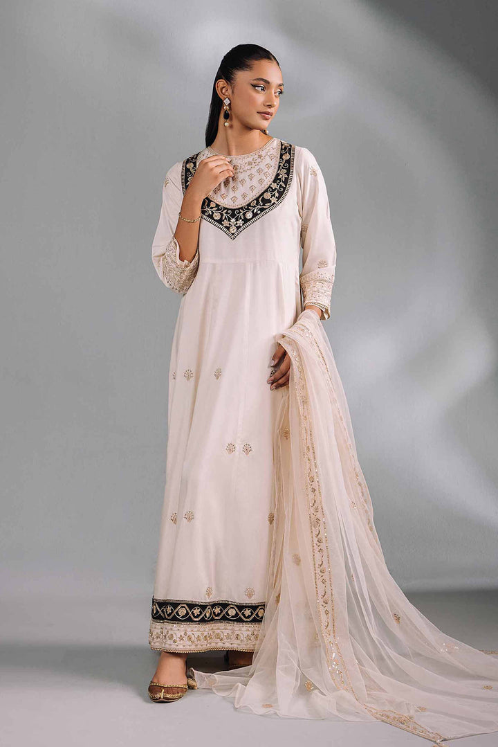 2 Piece Off & White Net & Silk Embroidered Suit