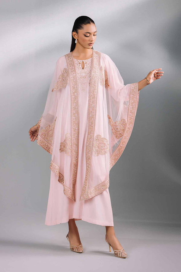 2 Piece Pink Rayan Silk & Net Embroidered Suit