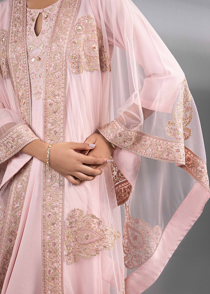 2 Piece Pink Rayan Silk & Net Embroidered Suit