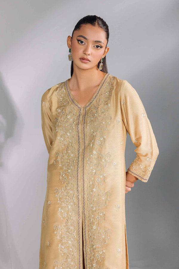 2 Piece Brown Silk Embroidered Suit